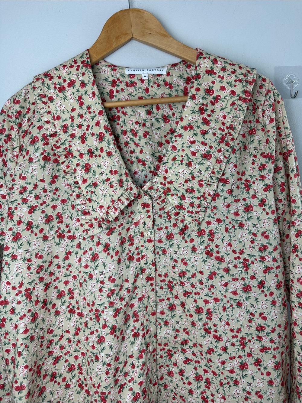 English Factory Peter Pan Ruffle Collar Blouse Medium Cotton Long Sleeve Floral - Picture 4 of 16